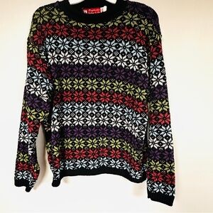 Binghamton Knitting Co Vintage 80s 90s Rainbow Snowflake Fair Isle Sweater  XL